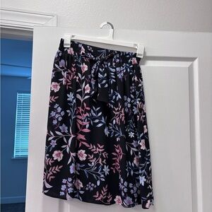 Elle Black and Pink Floral A-Line Skirt